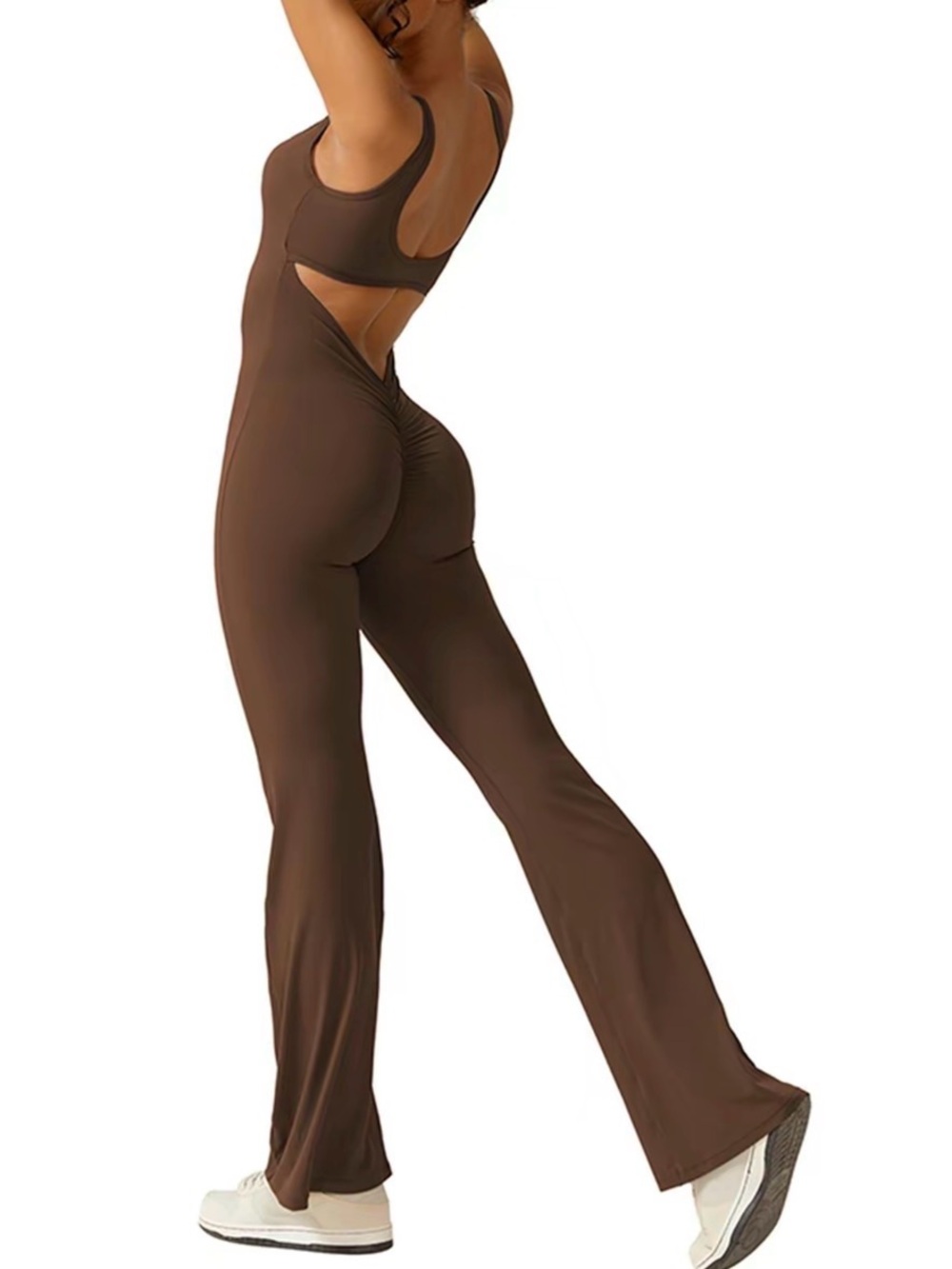 Sleek Brown Scoop Neck Jumpsuit